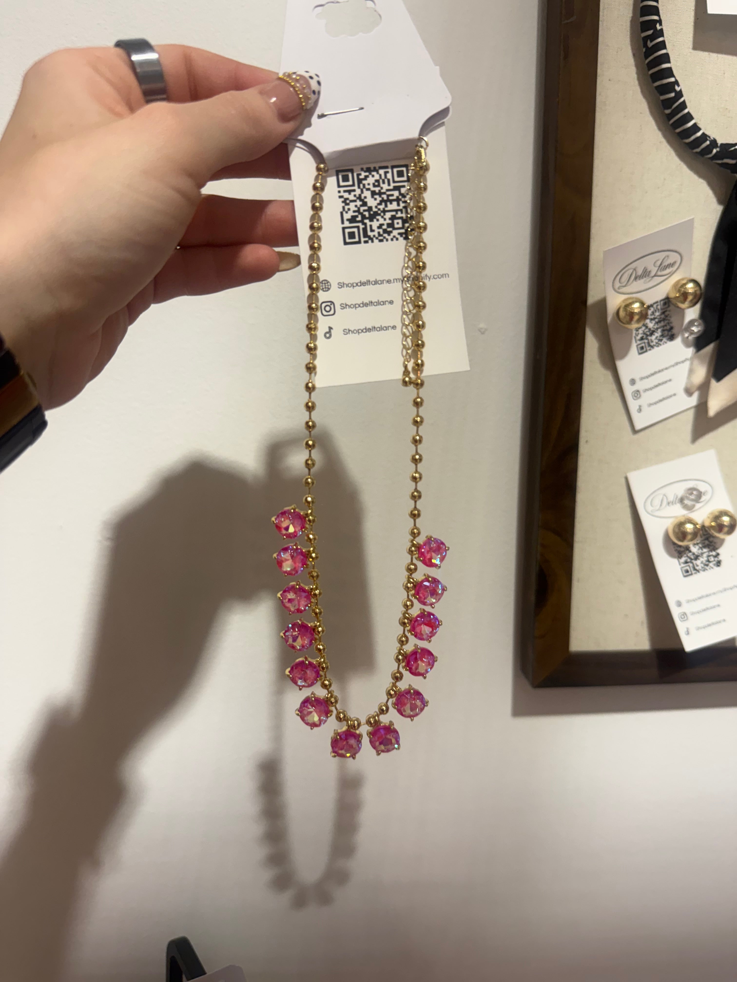 Pink Rhinestone Gold Necklace